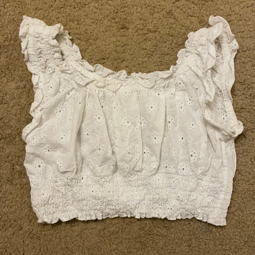white off the shoulder cropped top, worn once